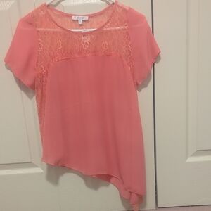 Women's Coral Lace Asymmetrical Blouse